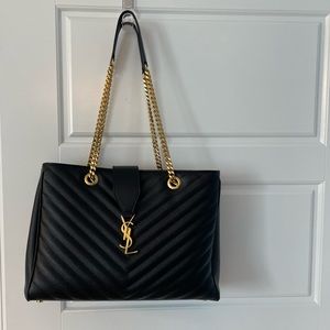 Black Saint Laurent monogram shopper tote